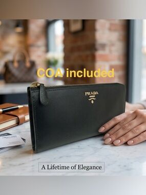 PRADA Vitello Move Black Leather Zip Around Wallet - CERTIFIED AUTHENTIC